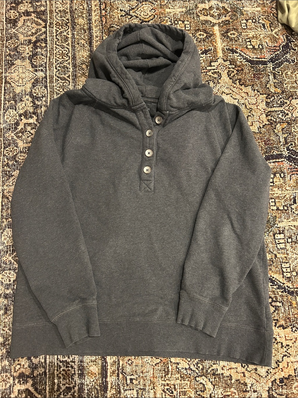 Gray Hooded Button Pullover Sweatshirt